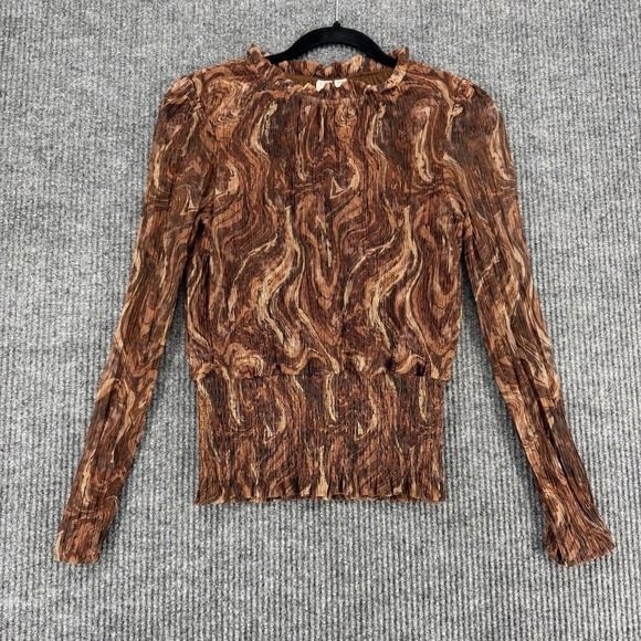 Joie Tops - Joie Smocked Metallic Sheer Blouse Brown Boho Indie Top Womens Medium